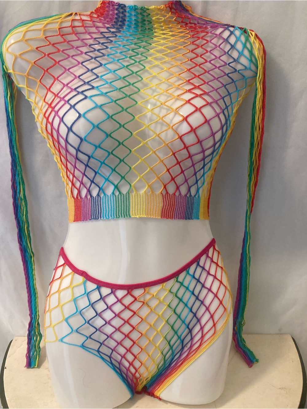 NWOT Rainbow Fishnet 2 Pieces Festival Set One Size